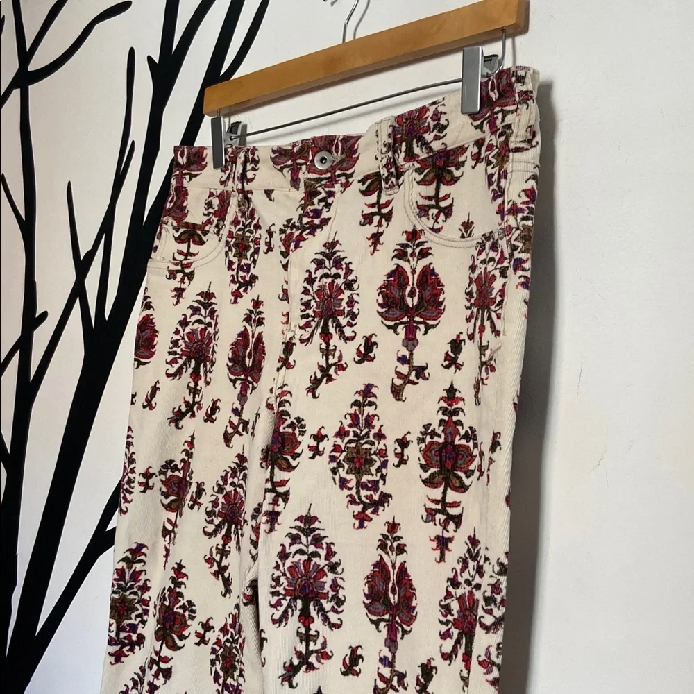 NWOT Anthropologie Pilcro cream corduroy boho printed bootcut jeans